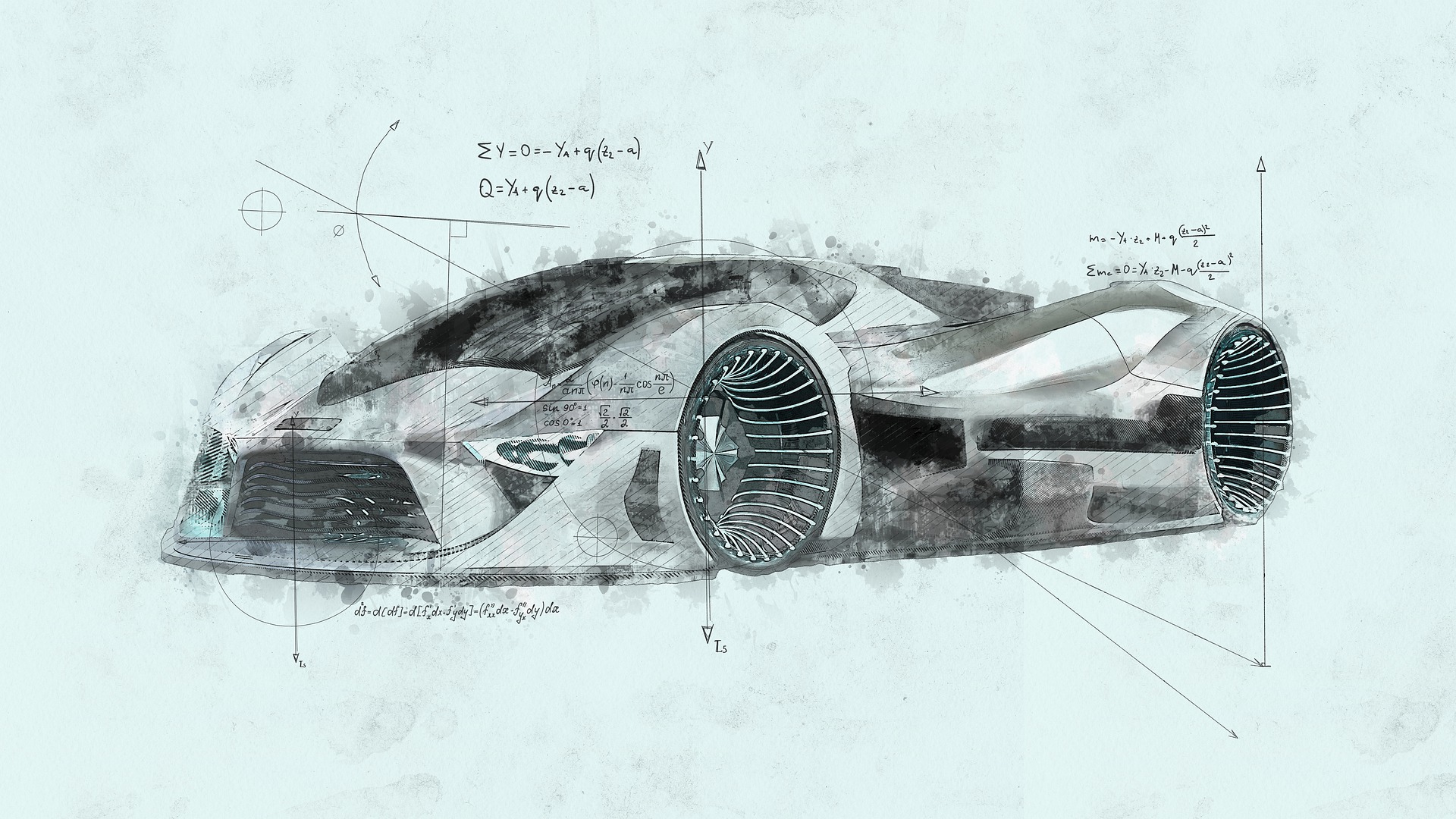 A schematic drawing of a concept car